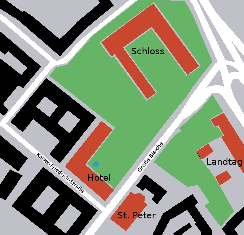 Grafik Schloss mit Garten und Hotel