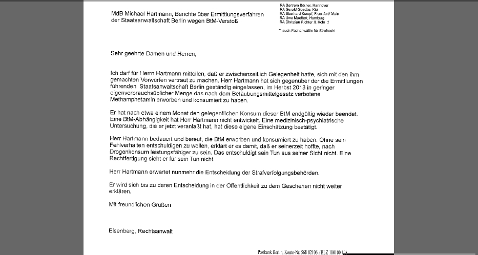 Mainz& Hartmann gibt Drogenkonsum in kleinen Mengen zu Hartmann gibt Drogenkonsum in kleinen Mengen zu