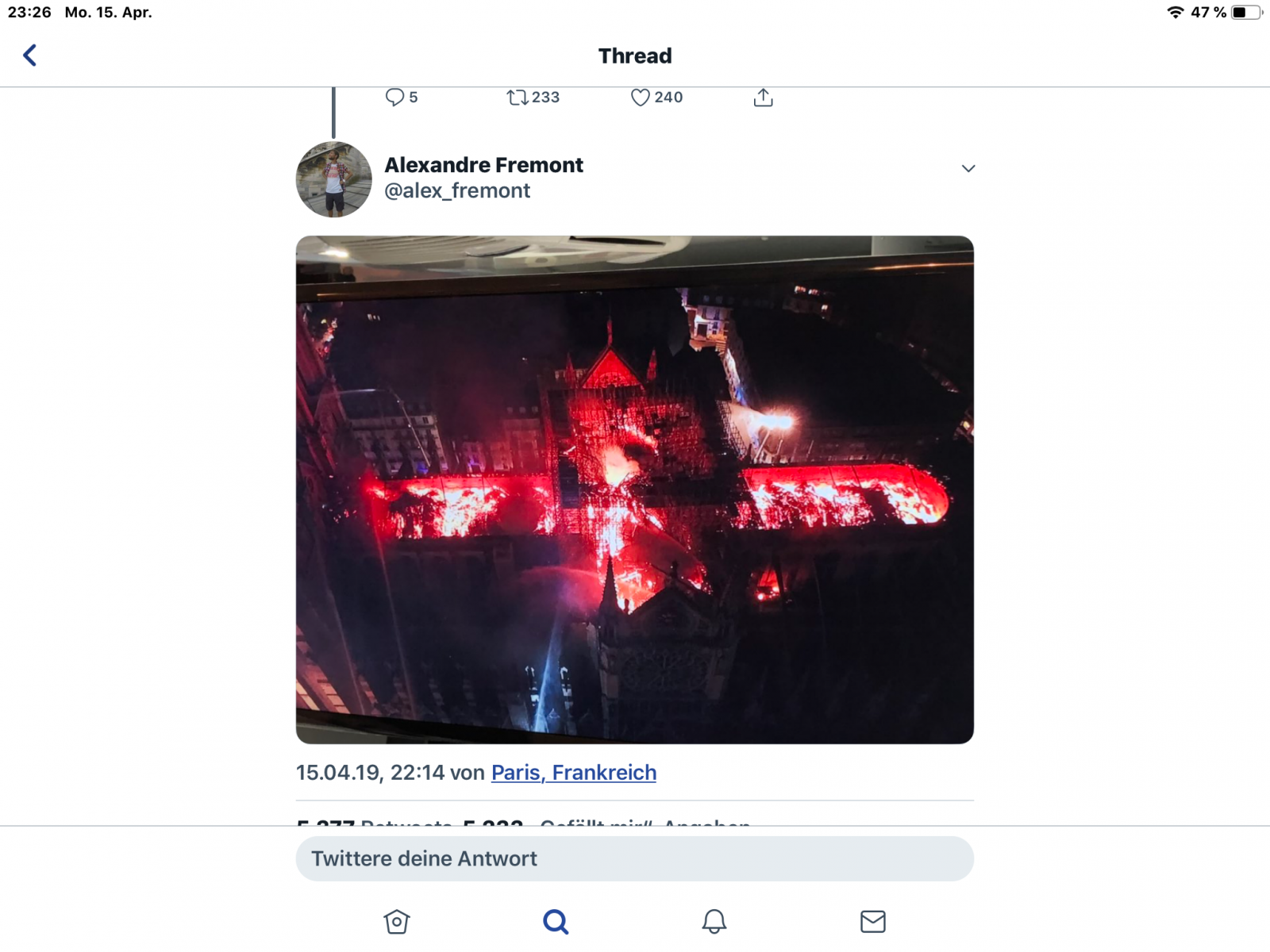 Mainz& Schock über Brand in Notre Dame - Pariser Kathedrale am Montagabend ausgebrannt - Mainzer bangen mit Pariser Wahrzeichen Schock über Brand in Notre Dame - Pariser Kathedrale am Montagabend ausgebrannt - Mainzer bangen mit Pariser Wahrzeichen