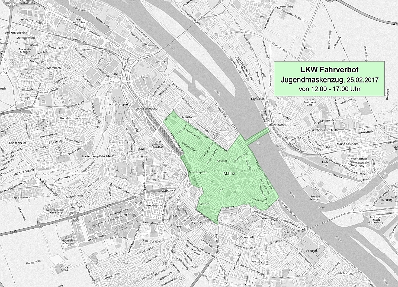 Mainz& Lkw-Fahrverbot für Fastnachtssamstag und Rosenmontag in Mainz Lkw-Fahrverbot für Fastnachtssamstag und Rosenmontag in Mainz