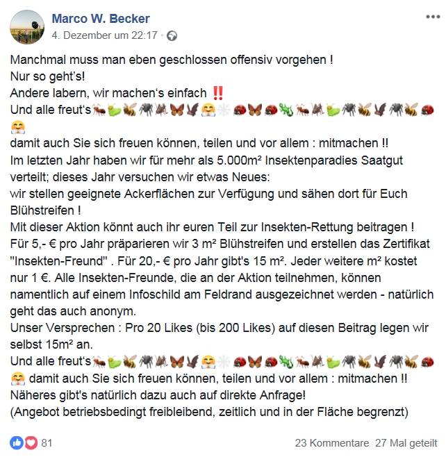 Mainz& Mainz&-Adventskalender Türchen #7: Blühstreifen zur Insekten-Rettung - Aktion von Becker-Das Weingut in Ebersheim trifft Nerv Mainz&-Adventskalender Türchen #7: Blühstreifen zur Insekten-Rettung - Aktion von Becker-Das Weingut in Ebersheim trifft Nerv