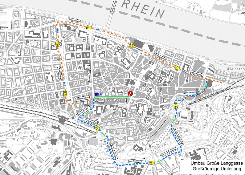 Mainz& Umbau Große Langgasse gestartet - Einbahnverkehr sorgt für Staus und Irritationen - Metallteile im Boden lokalisiert Umbau Große Langgasse gestartet - Einbahnverkehr sorgt für Staus und Irritationen - Metallteile im Boden lokalisiert
