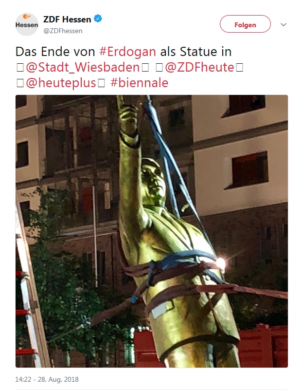Mainz& Erdogan-Statue in Wiesbaden in der Nacht abgebaut - Kunstaktion sorgte für Empörung und Irritationen - Stadt sah nun doch Gefahr Erdogan-Statue in Wiesbaden in der Nacht abgebaut - Kunstaktion sorgte für Empörung und Irritationen - Stadt sah nun doch Gefahr