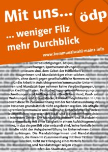Mainz& "Partei der Bürger", Kampf für Grünflächen, guten ÖPNV, Mainz-Masterplan - ÖDP hofft am Sonntag auf Zugewinne "Partei der Bürger", Kampf für Grünflächen, guten ÖPNV, Mainz-Masterplan - ÖDP hofft am Sonntag auf Zugewinne